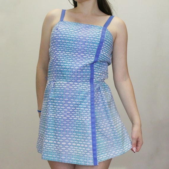 Vintage 60's Micro Mini Tennis Dress- Blue Green … - image 5