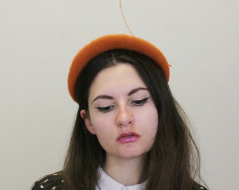 Vintage 60s Orange Felt Hat with Avant Garde Feather accent - *120519210044*