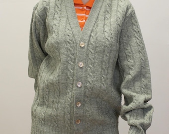 Cárdigan vintage de los años 60, verde, de punto trenzado, con botones, de Jantzen.