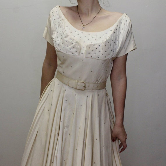 Vintage 50s Rhinestone Tea Length Dress by Junior… - image 3