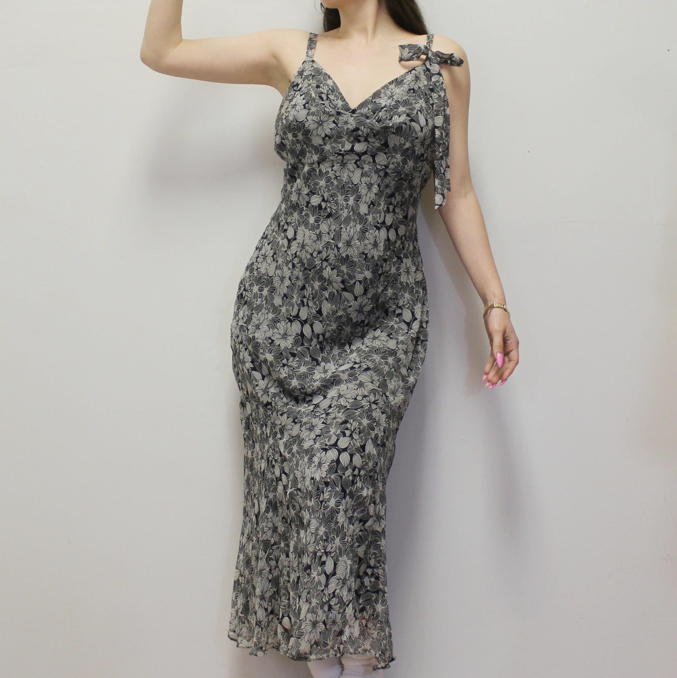 2000s floral dress 2000S BESSI Floral Print Viscose Blend Jersey Long Sleeve Dress