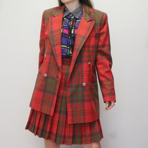 Vintage 80s Designer Giorgio Sant&#39;Angelo Plaid Skirt Suit Set Blazer and Matching Mini Skirt Wool