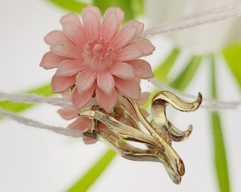 Vintage 50s Flower Brooch Pink Dahlia - *EI75*