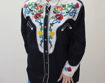 Vintage 80s Western Embroidered Shirt by Blue Canyon Western Wear