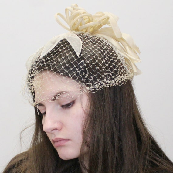 Vintage 50s Whimsy Veil Taupe Birdcage Hair Acces… - image 2