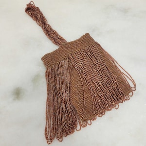 Vintage 20s Flapper Purse! Coppery micro-beaded Fringe Purse