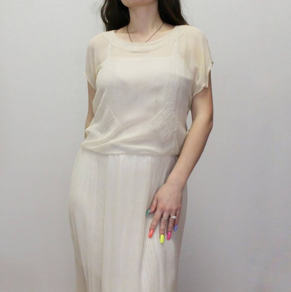 Vintage 30s Beaded Glamorous Dress-Cream Beaded 3… - image 2