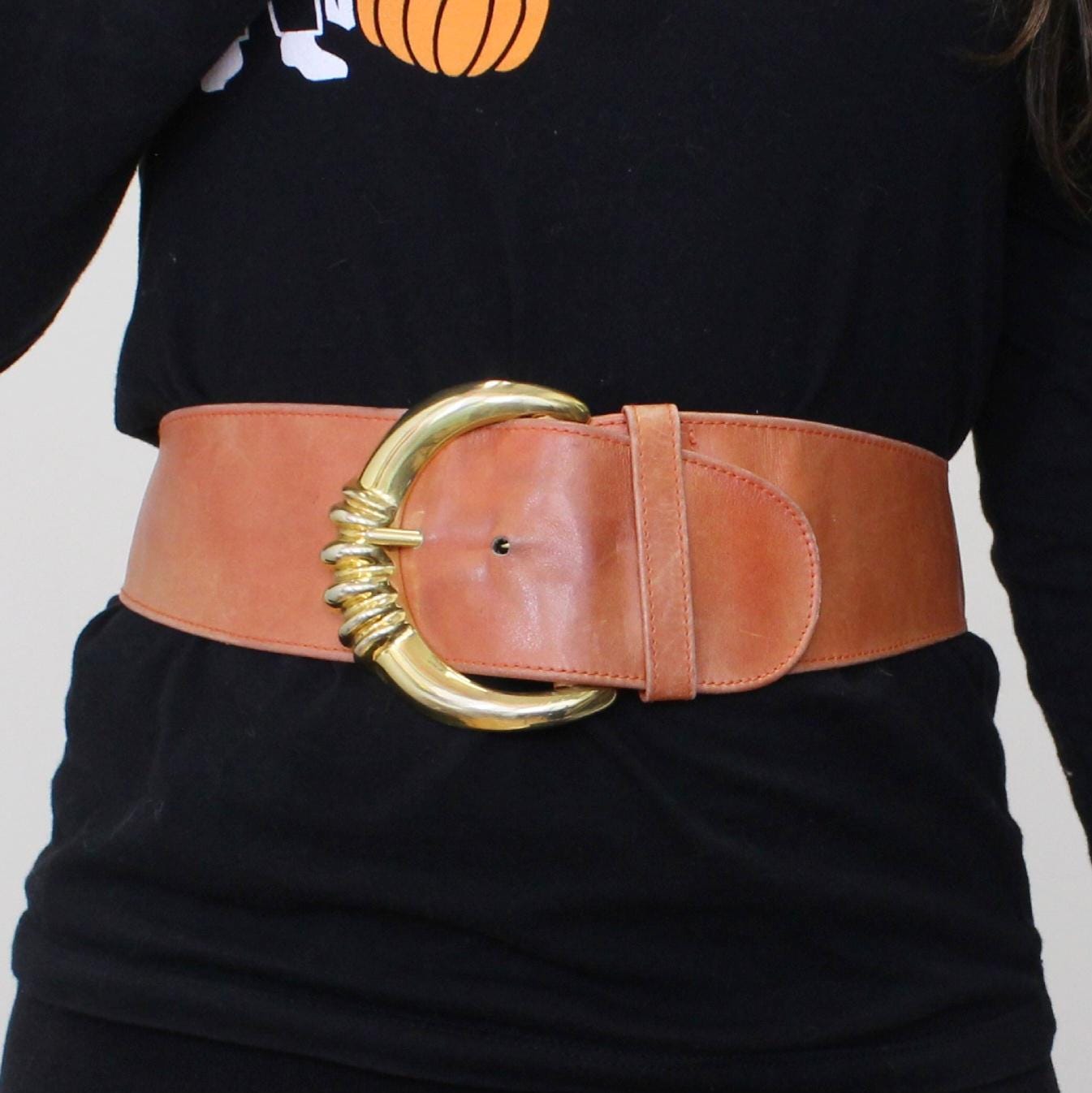 Donna Karan NY Orange Wide Leather Belt With Oversized Gold Buckle Made In Italy Donna Karan Belt - Etsy main image 3