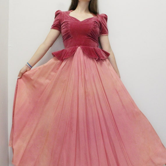 Vintage 30s/40s Pink Peplum Prom Dress Elegant Ev… - image 7