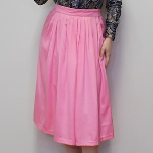 Vintage 80s High Waisted Pleated Skirt Bright Pink Midi Skirt by Schrader Separates- Barbie Pink Pleated Skirt