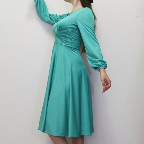 Vintage 80s does 60s Party Dress - 80s Emerald Gr… - image 8
