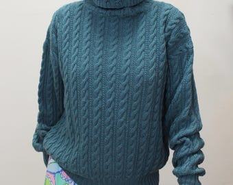 Jersey vintage de los 80 de Polo Ralph Lauren, de punto trenzado y cuello alto de lana.