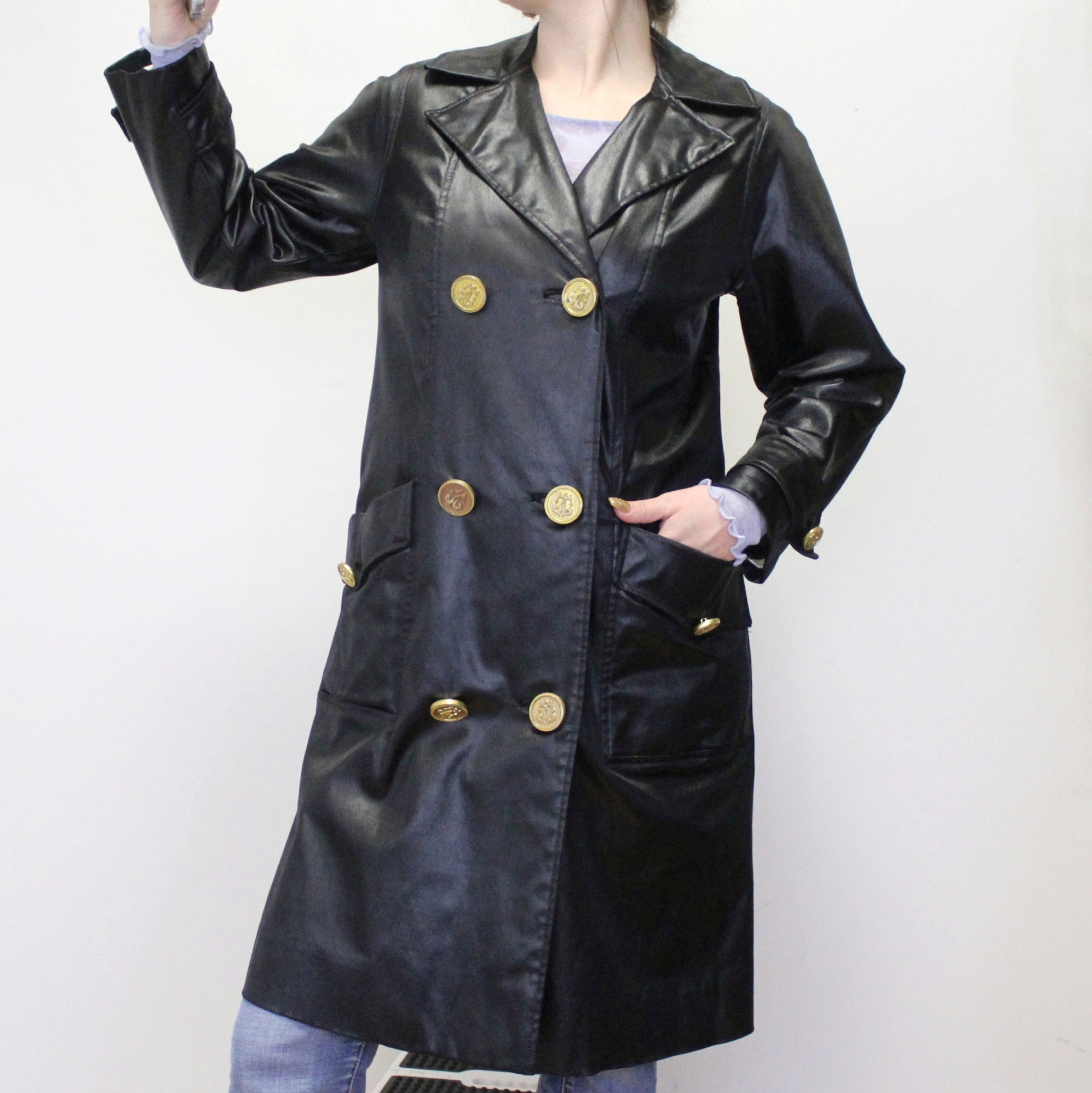 Vintage 60s Gothic Mod Shiny Satin Coat With Black & White Striped