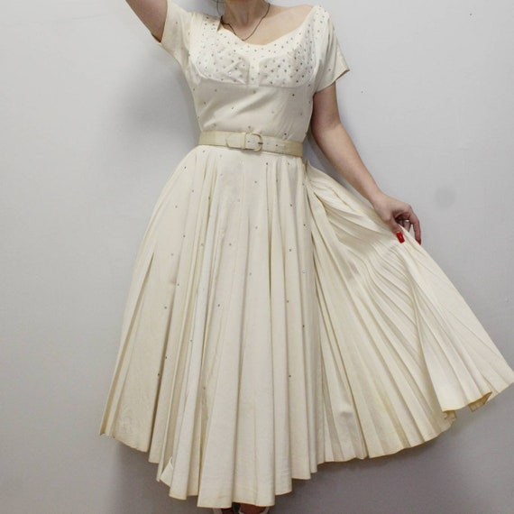 Vintage 50s Rhinestone Tea Length Dress by Junior… - image 9