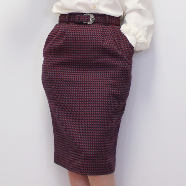 Vintage 80s High Waisted Pencil Skirt with Matching Belt by Evan Picone Petites