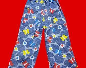 Vintage 60s Funky Kids Pants Floral Butterfly Mod Pants
