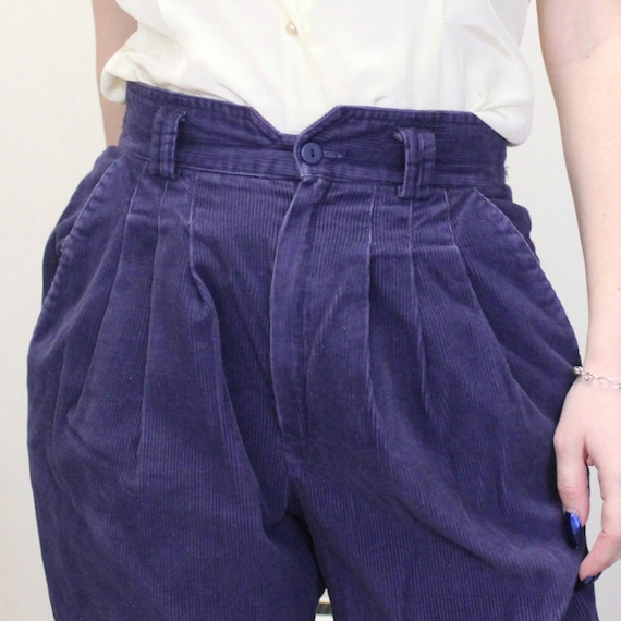 Vintage 80s Purple Corduroy Pants High Rise Taper… - image 7