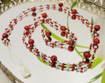 Vintage 20s Glass Beaded Necklace Long Flapper Beads - 7C568