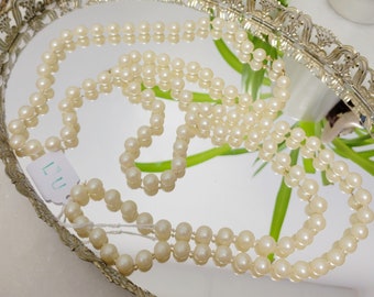 Vintage 80s Extra Long Faux Pearl Necklace Hand Knotted 57 1/4" Flapper Style- *EJ64*