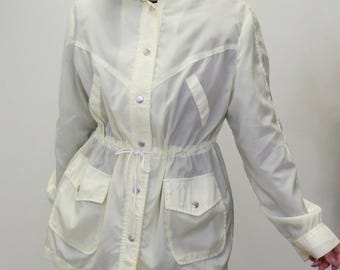 Vintage 70s Track Jacket Lightweight Windbreaker by Sung Rebels- Pale Yellow Rain Coat Hooded