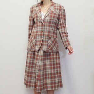 Vintage 60s Pendleton Plaid Skirt Suit Set Blazer and Matching Mini Skirt Wool Pendleton Suit Orange