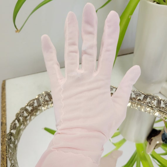 Vintage 60s Pink Semi-Sheer Gloves - Colored Vint… - image 6