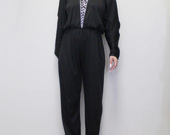 Vintage 70-tals discojumpsuit! Paljettbesatt jumpsuit med urringning - 70-tals poly-paljettröja