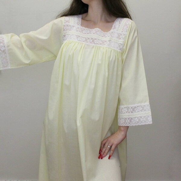 Vintage 70s Nightgown Deadstock NWT Yellow Lace Nighty by Colony Club