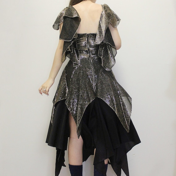 Vintage 80s Fairy Party Dress Gold & Black Hanky Hem Fairycore