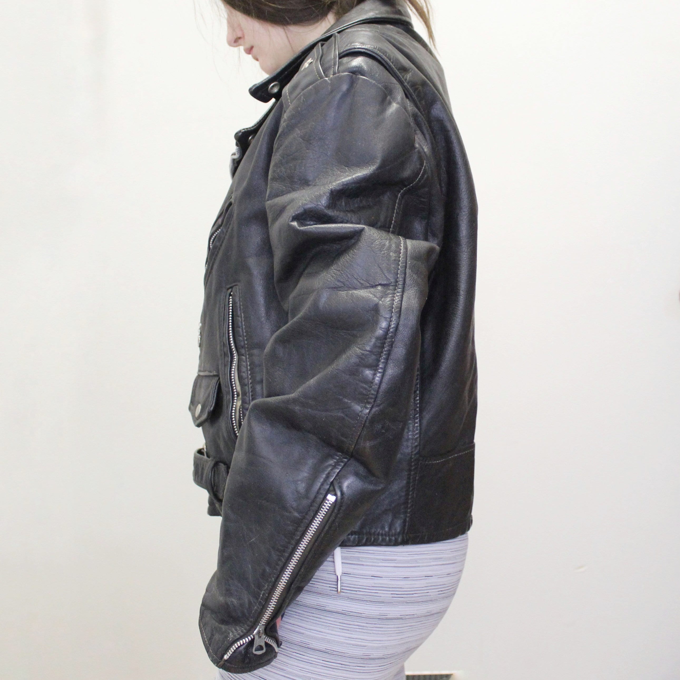 ジャケット・アウター 60's British Leather Jacket Vintage 60s Leather Biker Jacket! Authentic Heavy Good