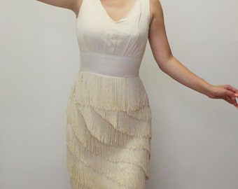 Vintage años 50 flecos mini vestido un original Lilli Diamond California retro flapper vestido nupcial mini vestido