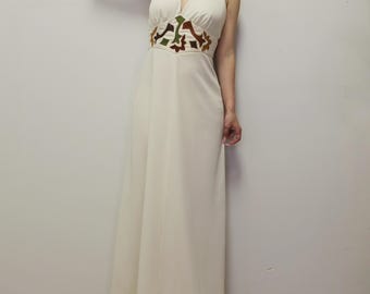 Abito lungo vintage anni '70 con scollo all'americana