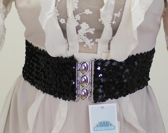 Cinturón vintage de los años 80 con lentejuelas y elástico