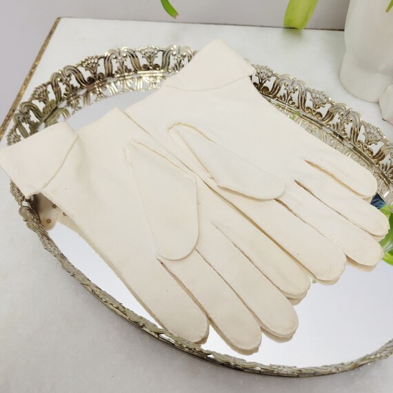 Vintage 50s Formal Gloves Beaded cuffed cream Glo… - image 8