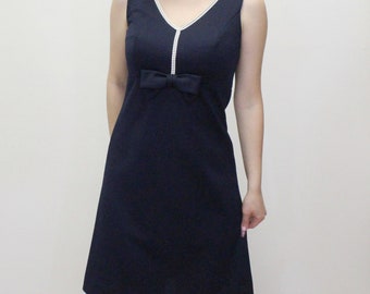 Vintage 60s Babydoll Mini Dress by The Collection-navy mod bow dress