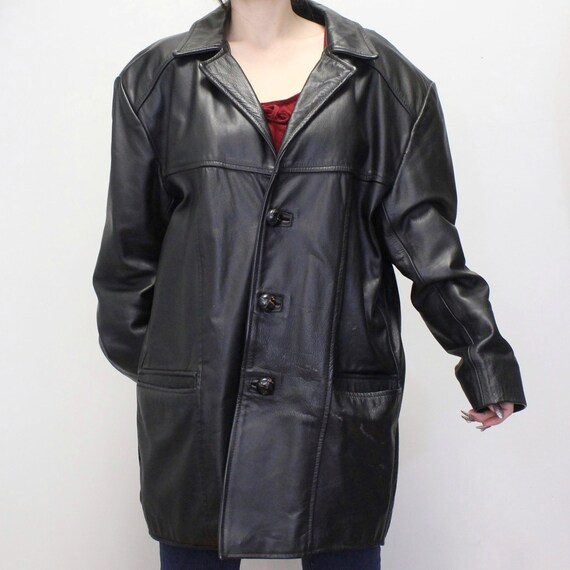 ジャケット・アウター 80s Vintage Classic Super Long Coat. Womens Wilsons Leather Trench Coat Black M Long SOFT