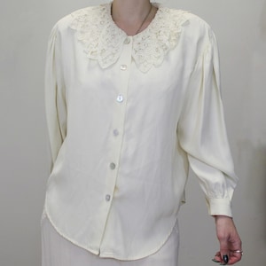 Vintage 80s Lace Collar Blouse by Petite Impressions