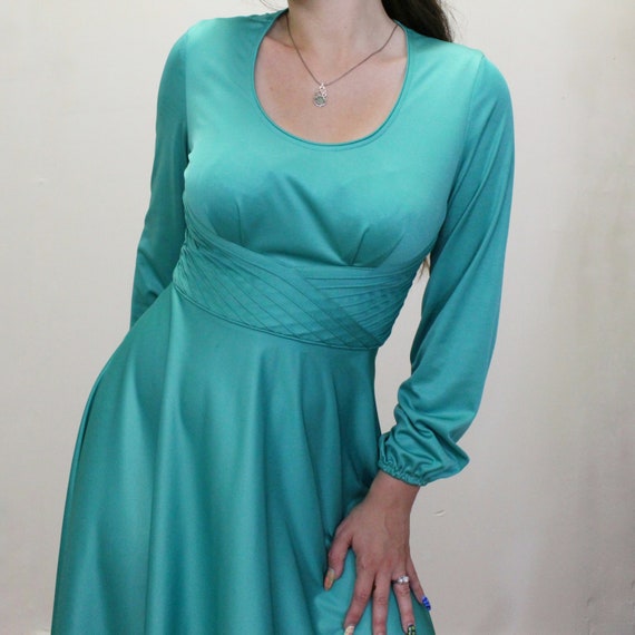 Vintage 80s does 60s Party Dress - 80s Emerald Gr… - image 9