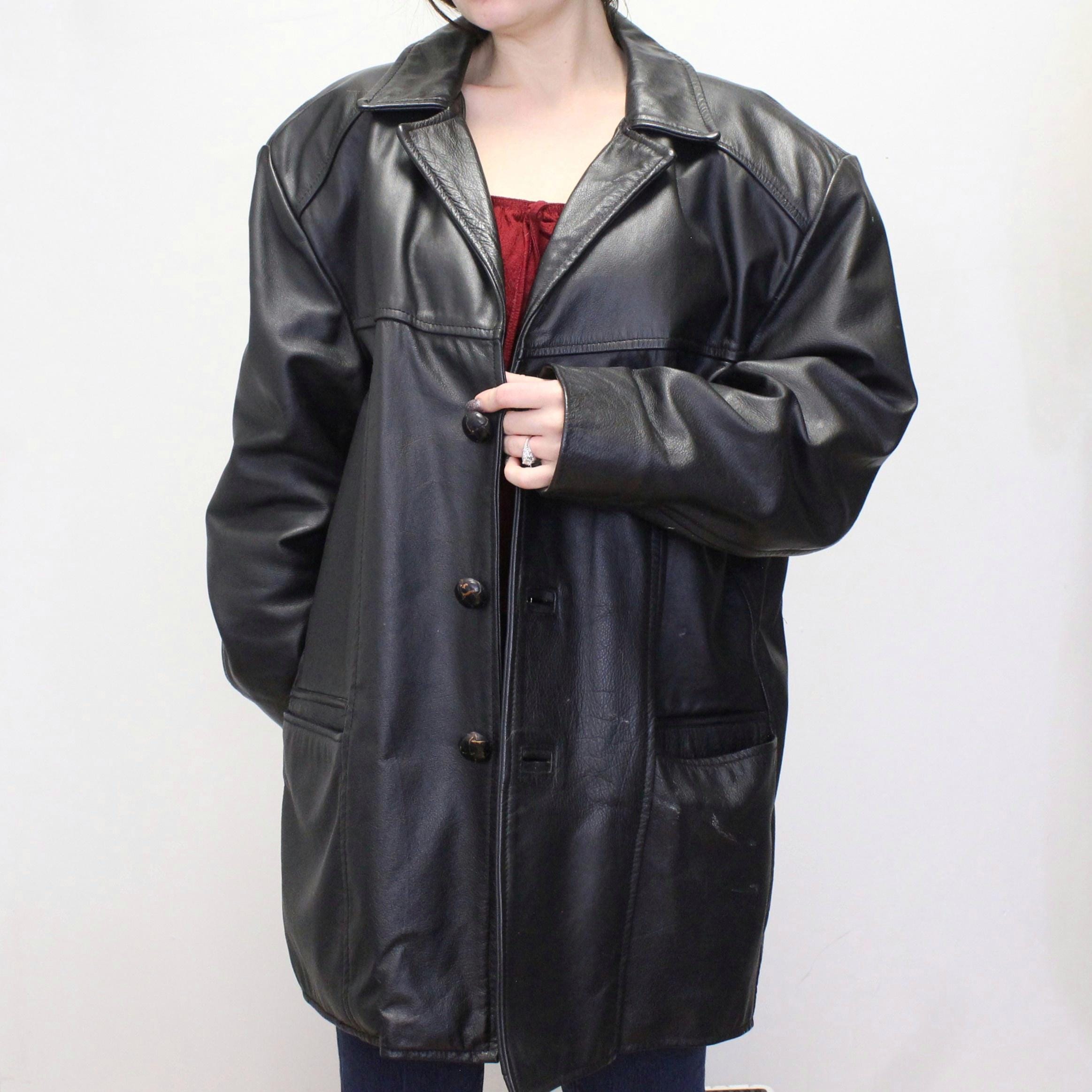 ジャケット・アウター 80s vintage real leather car coat Vintage 80s Leather Jacket by Park V- Blk Leather Jacket