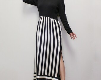 Vintage 70s Black and White Striped Maxi Dress by Rappi - Beetlejuice Maxi