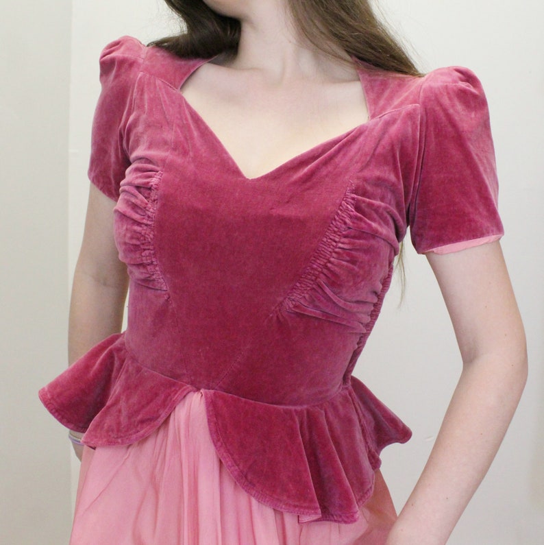 Vintage 30s/40s Pink Peplum Prom Dress Elegant Evening Gown image 9