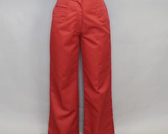 Pantaloni vintage anni '70 a vita alta, rossi a zampa d'elefante