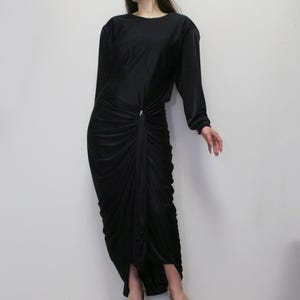 Vestido de coquetel assimétrico vintage dos anos 80 da Night Moves by Hal - Vestido formal franzido Night Moves