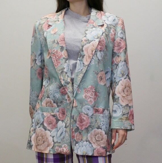 Vintage 80s Pastel Floral Blazer by Alfred Dunner