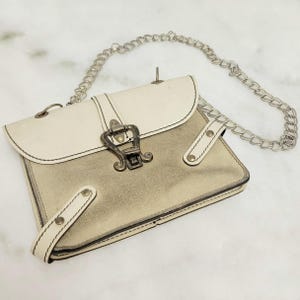 Vintage 90s Purse Suede and White Patent Leather Heavy Hardware Shoulder bag