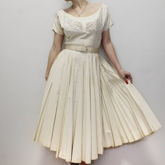 Vintage 50s Rhinestone Tea Length Dress by Junior… - image 1