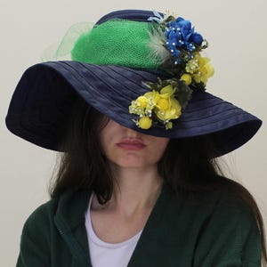 Vintage 70s Floppy Sun Hat with Added Tulle and Florals, by Saks Fifth Avenue