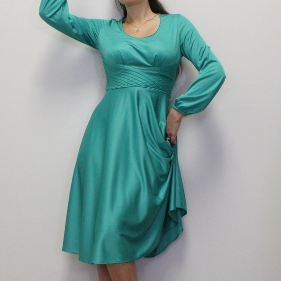 Vintage 80s does 60s Party Dress - 80s Emerald Gr… - image 7