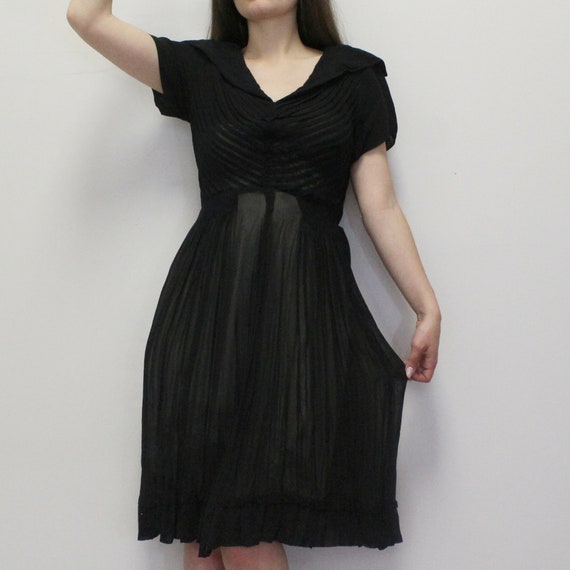 Vintage 40s Black Sheer Mini Dress