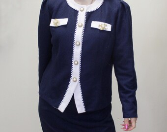 Tailleur Veste Et Jupe En Lamé Doré Années 80 - Sur Mesure, Couture Française, Taille ~40